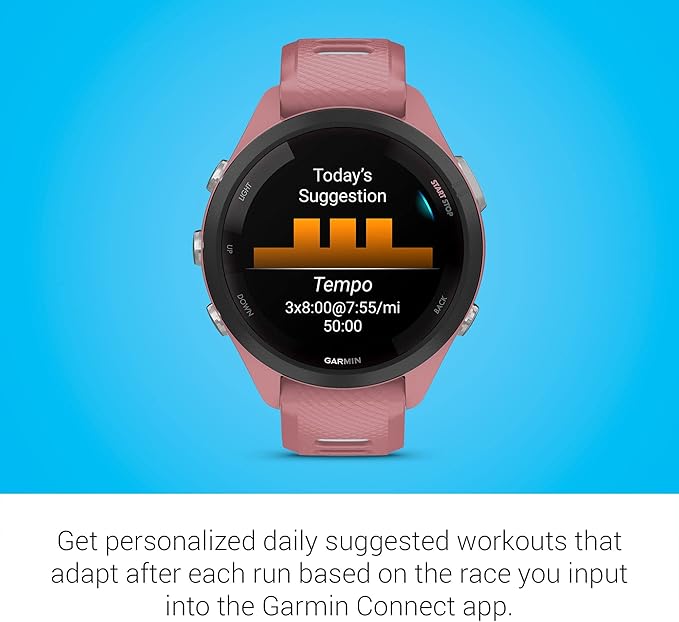 Garmin Forerunner 265S Advanced Multisport Touchscreen Smartwatch, Pink | Heart Rate Monitor, Training Stats, Daily Suggested Workouts, Up to 15 Day Battery Life with Signature Series Charging Bundle