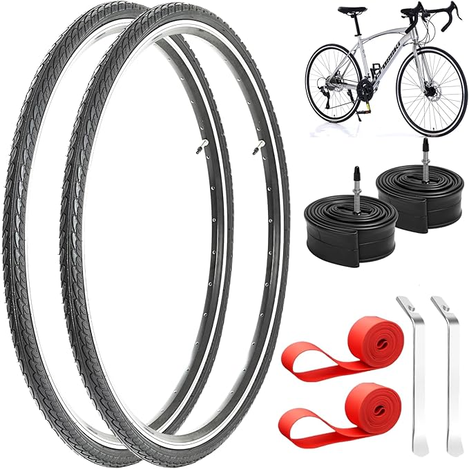 2 Pack 700x35c Road/Gravel/City Bicycle Tire Set - Black Tread | Includes 2 Tires, 2 Inner Tubes, 2 Rim Tapes & 2 Tire Levers | Complete Replacement Kit