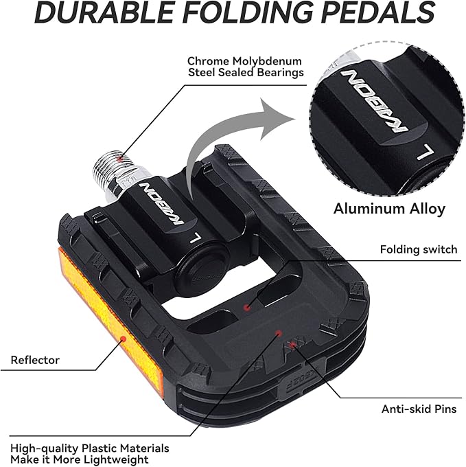 KABON Folding Bike Pedals, Bicycle Foldable Pedals with Aluminum, Universal 9/16 inch Non-Slip Cycling Pedals for Folding Bike, BMX Bike, Road Bike, Mountain Bike MTB