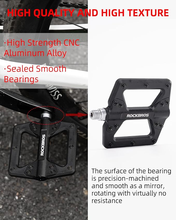 ROCKBROS Mountain Bike Pedals Flat MTB Pedals Non-Slip Lightweight Nylon Fiber Bicycle Platform Pedals for BMX MTB 9/16"