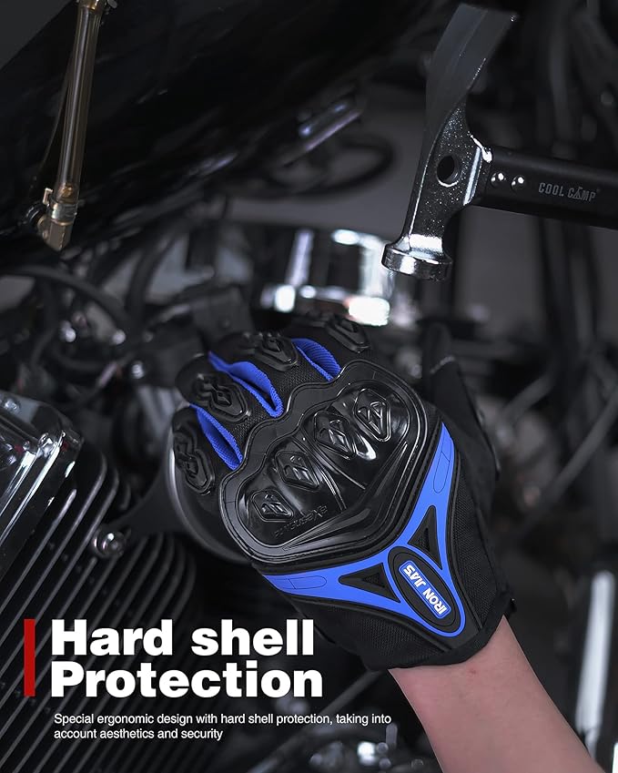 IRON JIA'S Motorcycle Gloves Full Finger Durable for Road Racing Bike Summer Spring Powersports Support Touch Screen Blue- XL