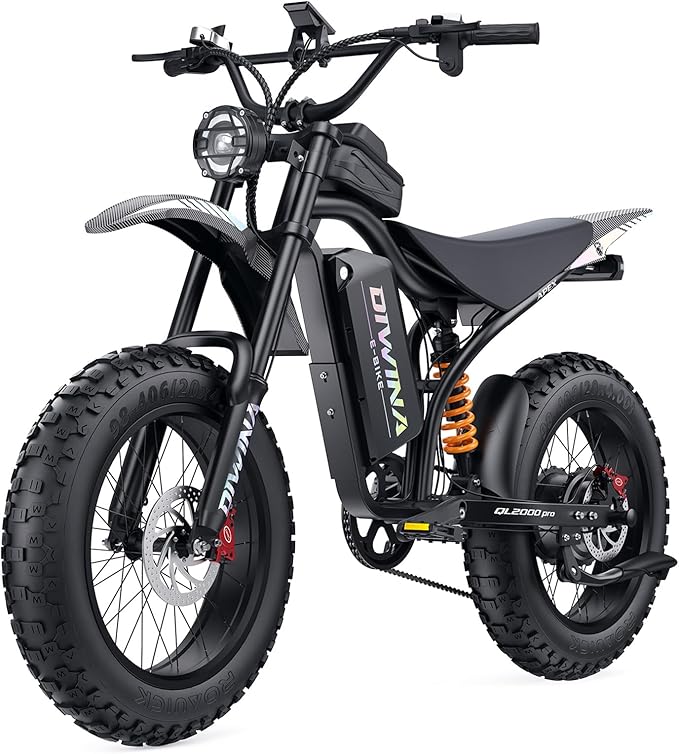 Electric Bike for Adults-3000W/5000W Peak, 60V 32/36AH Battery, 40/45MPH 100 Miles Long Range Ebike, Fat Tire 20Inch, 7-Speed Hydraulic Brake, Electric Dirt Bike Snow Commuter