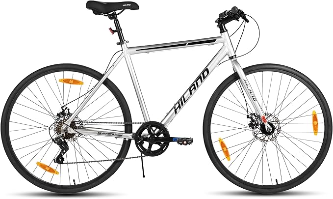 HILAND 700C Road Hybrid Bike, 7 speeds Bikes Urban City Commuter Bicycle with Disc Brake for Men Women Adult Comfortable Bicycle