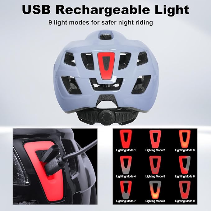 Bike Helmet Adult for Men, Lightweight Ebike Helmet with LED Light & Magnetic Goggles, USB Charging Cable Included, Cycling Helmet for Adult with Adjustable Dial Fit 22.8"- 24.4 "