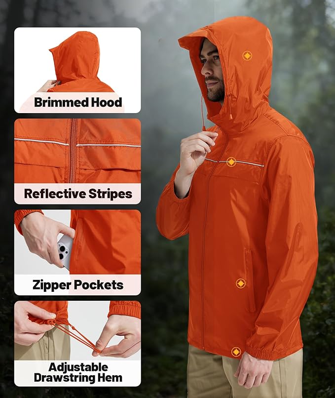 SWISSWELL Mens Rain Jacket & Coats Packable Lightweight Waterproof Windbreaker Hooded for Golf Cycling Hiking