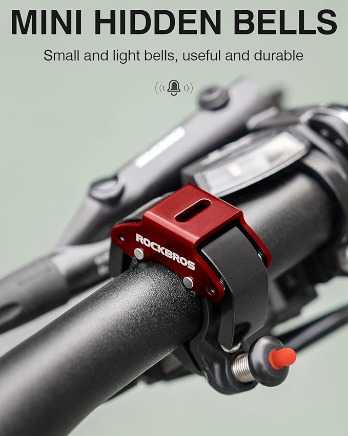 ROCKBROS Bike Bells Hidden MTB Bells Bicycle Bells for 22.2mm Handlebars, More Than 100dB, Clear & Long Sound Ringer, Mountain Bike, Scooter, Youth Bike
