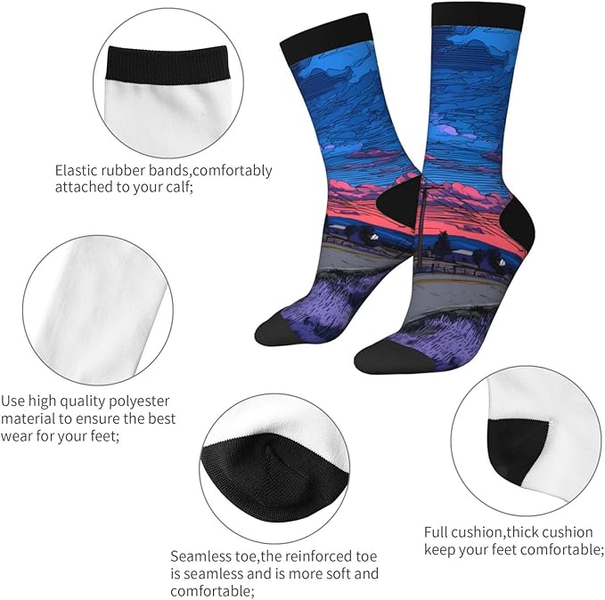 (Cycling on the road) Mid Calf Socks Breathable Adult Unisex Socks Casual Daily Wear for Women Men