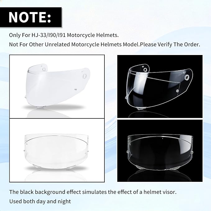 VCOROS I90 Helmet Shield Replacement, I90 Helmet Visor Shield Compatible with HJ-33 I91 Motorcycle Helmet Accessories (Clear)