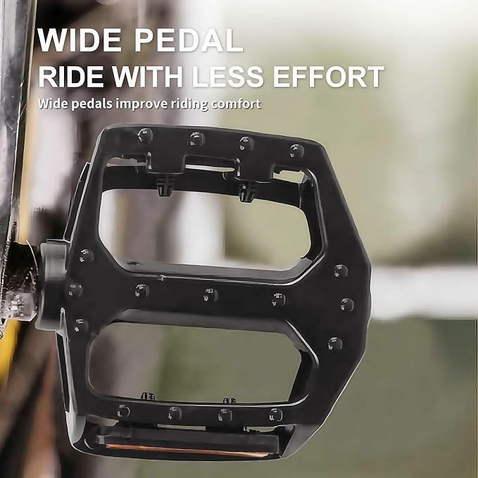 Lightweight Aluminum Mountain Bike Pedals for Adults – 9/16inch Adapters Included, Non-Slip Wide Platform with Reflective Strips, Compatible with MTB, BMX, Road & Hybrid Bikes