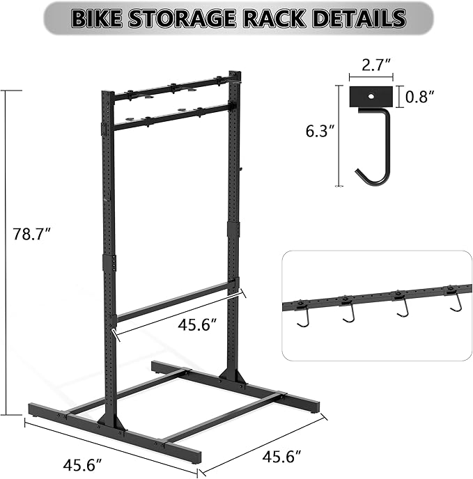 Freestanding Bike Rack Storage, 6 Bike Rack Adjustable Height, Space Saving, Vertical Floor Stand Bike Storage Garage for Backyard, Garage Organizer, Workplace, Up to 600 LBS (Upgraded 6 Bike Rack)