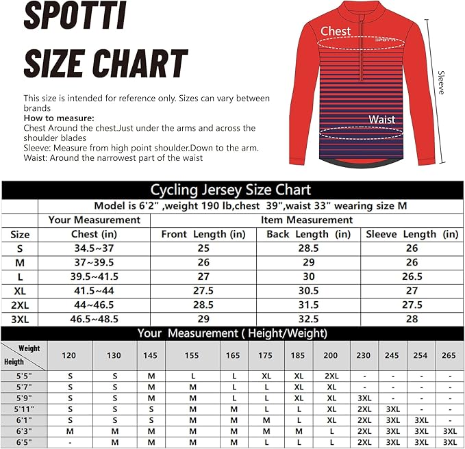 Spotti Men's Cycling Bike Jersey Long Sleeve with 3 Rear Pockets - Moisture Wicking, Breathable, Quick Dry Biking Shirt