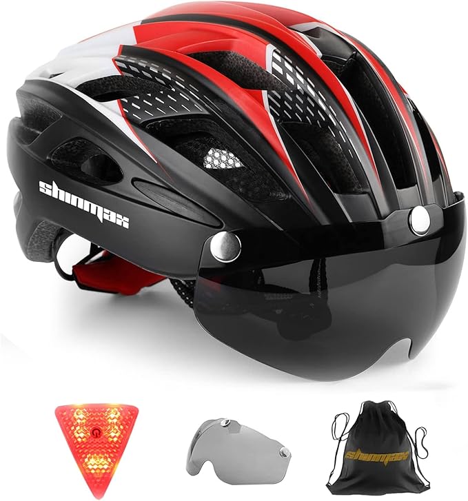 Shinmax Bike Helmet, CPSC/CPC Bike Helmet for Adult Men Women with Magnetic Goggles&Led Back Light Cycling Helmet Adjustable SM-T69