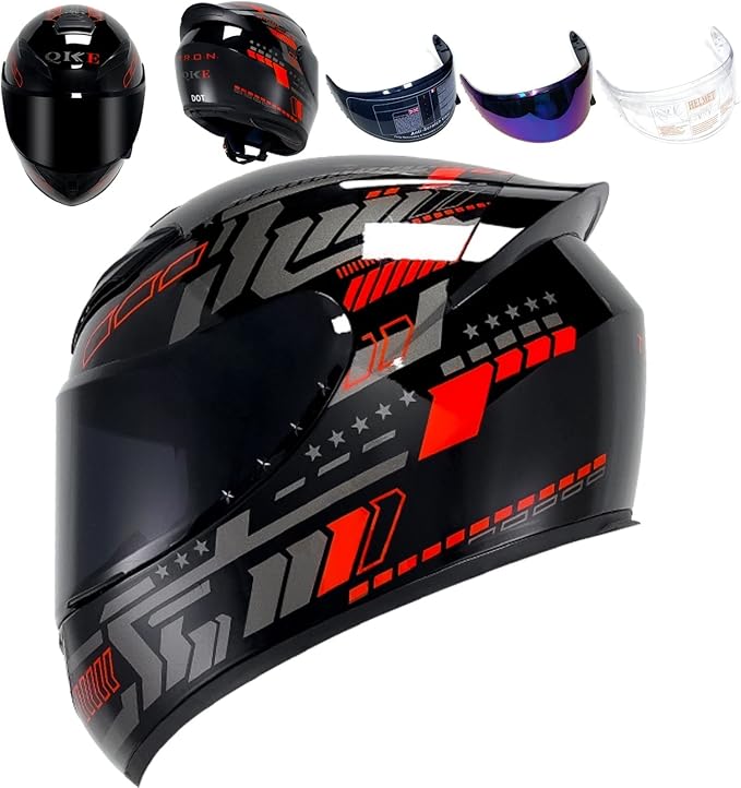 Full Face Motorcycle Helmet Racing Motocross Helmets with Pinlock Compatible Clear&Tinted Visors DOT Model Approved Street Bike Helmet