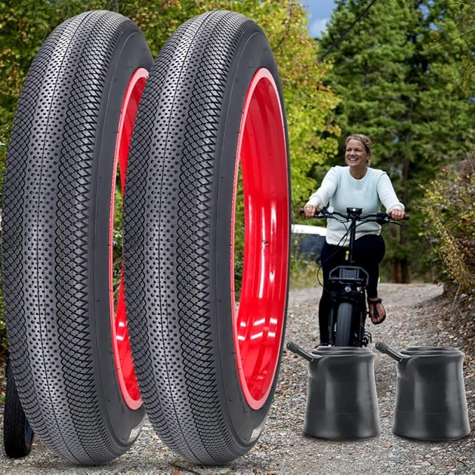 SIMEIQI 2 Pack 20"/26"X4.0" E-Bike Fat Bike Tires and Inner Tubes Beach Cruiser Electric Bicycle Tricycle Tyres Foldable Replacement Tire for City Commuter Ebike Street Road Pavement Urban
