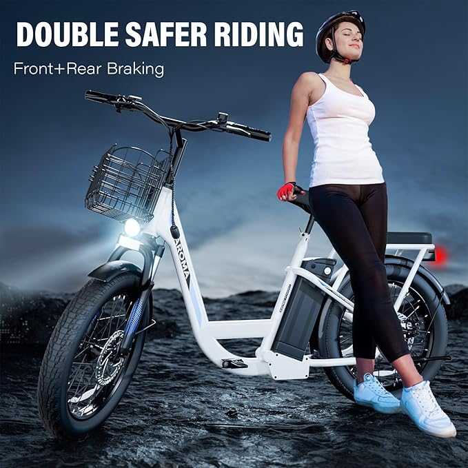 Caroma Peak 500W/800W/1200W Electric Scooter with Seat, 20" Fat Tire Electric Bike with 48V Removable Battery, Up to 30Miles & 20MPH, Adult Scooter for Commuting with Basket&Adjustable Seat