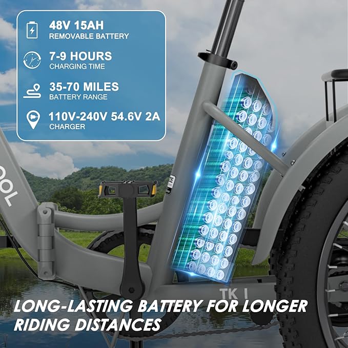 MOONCOOL Folding Electric Tricycle for Adults, 48V 500W 3 Wheels Electric Trike, Aluminum Frame 750W Electric Tricycle Adult Bicycle with Removable Battery, Front and Back Bags
