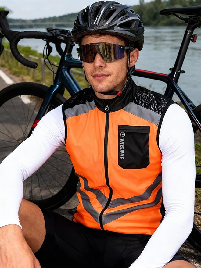 WOSAWE Men's High Visibility Cycling Wind Jacket Water Resistance Reflective Windbreaker
