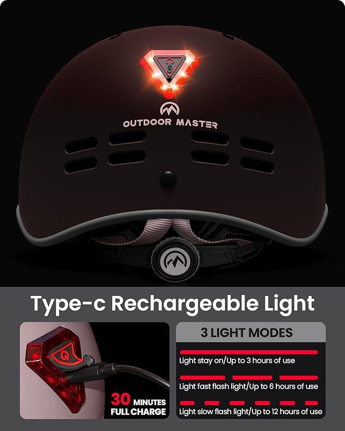 OutdoorMaster Bike Helmet for Adults,Adjustable Cycling Helmet with Light for Men & Women - Safety Certified for Bicycle Skateboard Road Bike Skating Roller Commuting Helmet