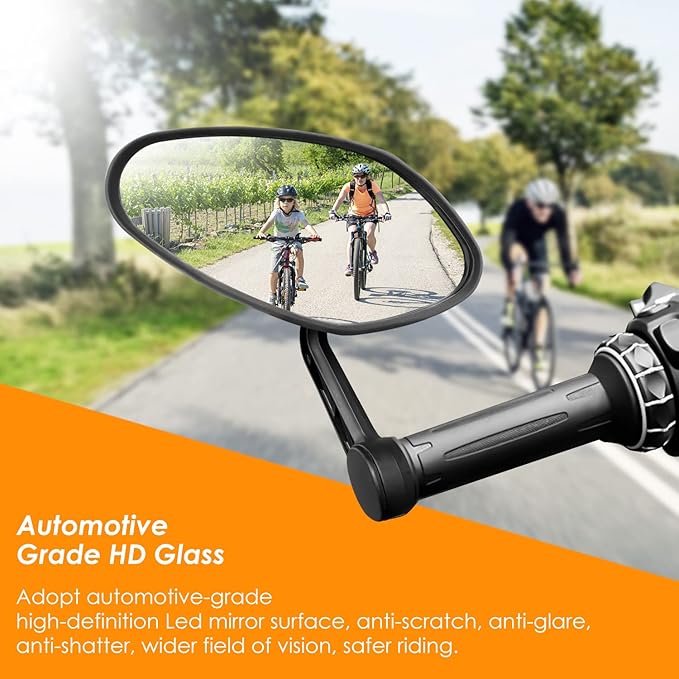 Arkham Bike Mirror for Handlebar HD Bar End Bicycle Mirror Thickened Auto-Grade Glass for Handlebar Rearview Mirror Multi-Angle Adjustable, E-Bike Universal(Oval Single)