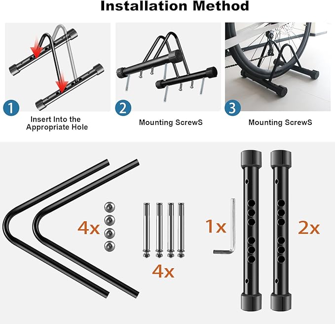 Bicycle Parking Rack, Adjustable Bike Stand, Bike Floor Stand, Wall-mounted Bike Rack, Suitable for All Bikes, Mountain Bicycles, Road Bicycles, Black