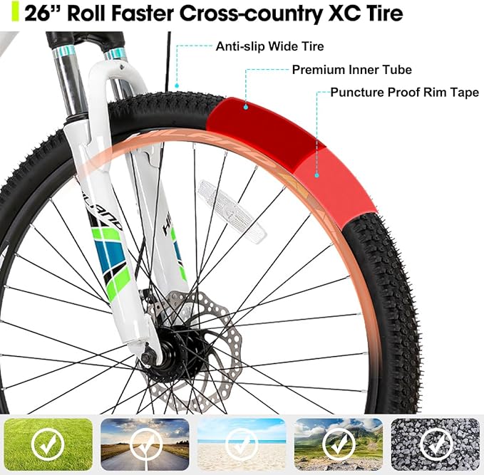 HH HILAND 26'' Mountain Bike, 3 6 Spokes, 21 Speeds Drivetrain, Aluminum Frame 26 Inch Wheels, Disc-Brake Bike for Men Women Men's MTB Bicycle