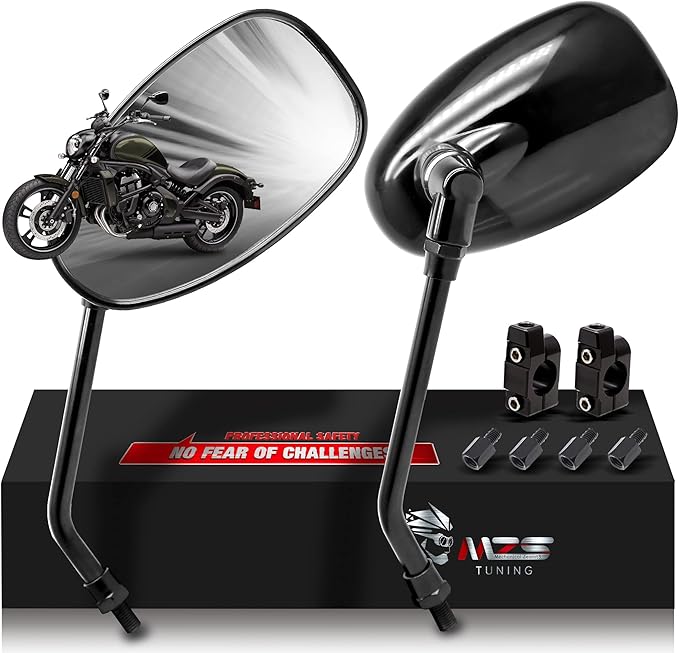 MZS Motorcycle Mirrors 10MM, Universal 360 Degree Adjustable Rear View Side Mirror Handlebar Mount ABS Black Compatible with Street Bike Touring Cruiser Adventure Scooter Coolster Moped GY6