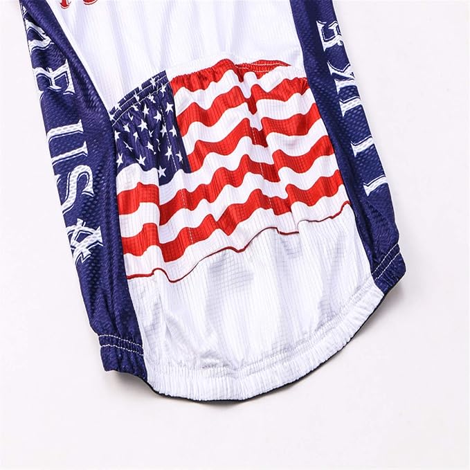 Cycling Jersey Men USA Summer Bike Short Sleeve 3-Pockets Breathable Quick-Dry Shirt S-3XL