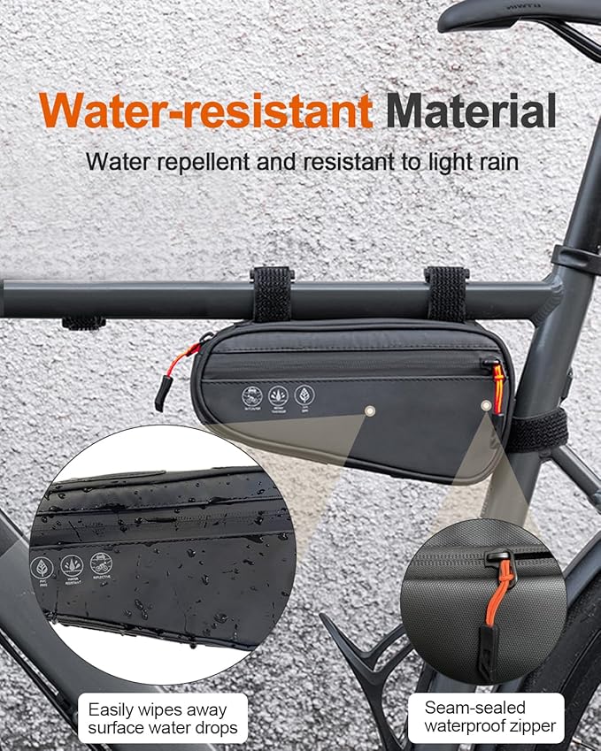 Bike Frame Bag, Water Resistant Bicycle Triangle Pouch with 2 Side Pockets, 3-in-1 Under Seat Storage Top Tube Pack for MTB Mountain Road Commuter Bikes, 1.2L