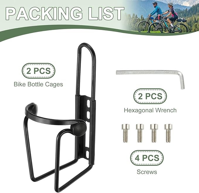 Water Bottle Cage, Bike Water Bottle Holder, Lightweight Aluminum Alloy Bicycle Cup Cage with Beads & Screws Tool - Fitting for (Road/MTB Cycling/Touring Bike) 2 Pack & Black