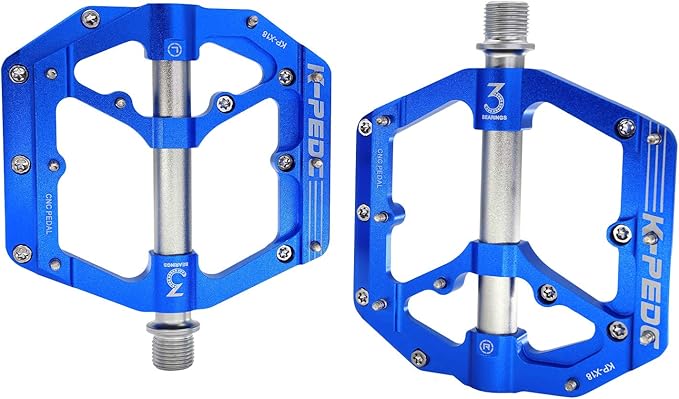 Aluminum Alloy 9/16" Bike Pedal MTB Wide Platform Flat Non-Slip Bicycle Pedals with 3 Bearings for Mountain Bikes, Road, BMX