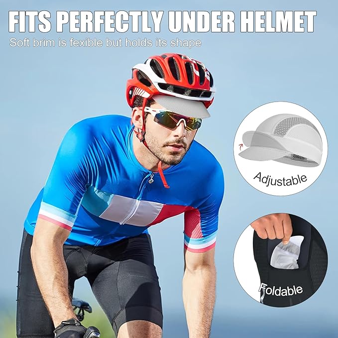 XXL Cooling Cycling Cap Skull Caps Under Helmet Mesh Hats with Sun Visor for Big Head Bike Hard Hat Liner for Men