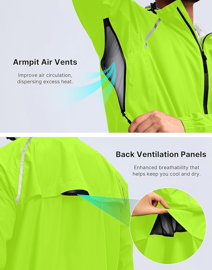 Bikewa Men's Cycling Rain Jackets Waterproof Running Bike Windbreaker Lightweight Packable Hooded Jacket