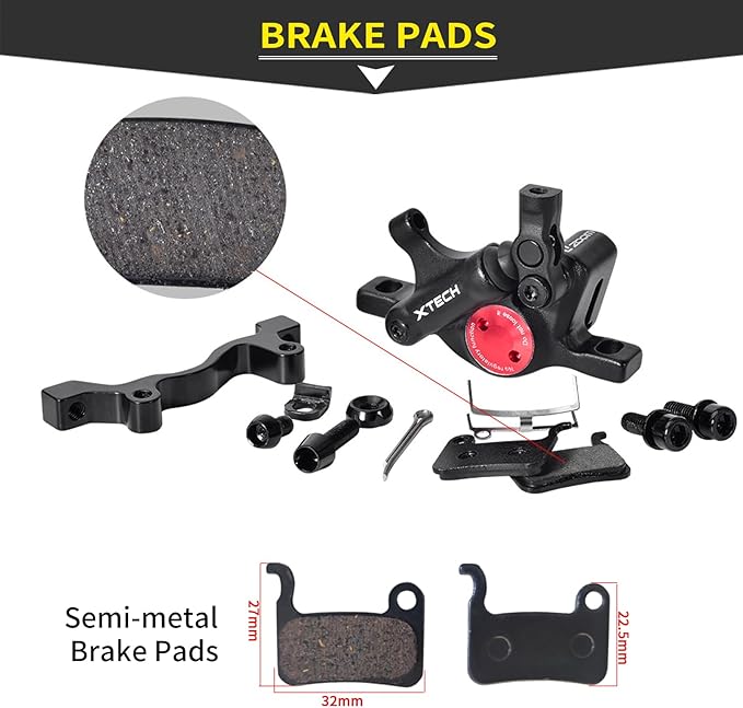 Zoom HB-100 Hydraulic Disc Brake Calipers, 2PCS Front/Rear red, Line Pull Oil Brake Disc Brake Set for MTB, Mountain Bike and Electric Bike