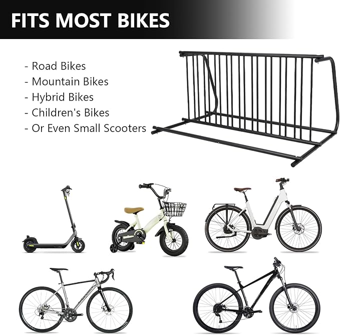 10 Bike Rack, 61 in Length Powder-Coated Steel Commercial Grid Bike Rack for Garages Streets Yards School Bike Events (Double Side)