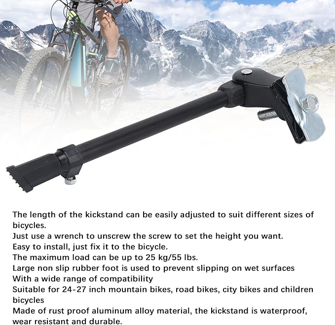 Adjustable Bike Kickstand, Aluminum Alloy Center Mount Bicycle Kickstands for 24‑27 Inch Road Mountain Bikes