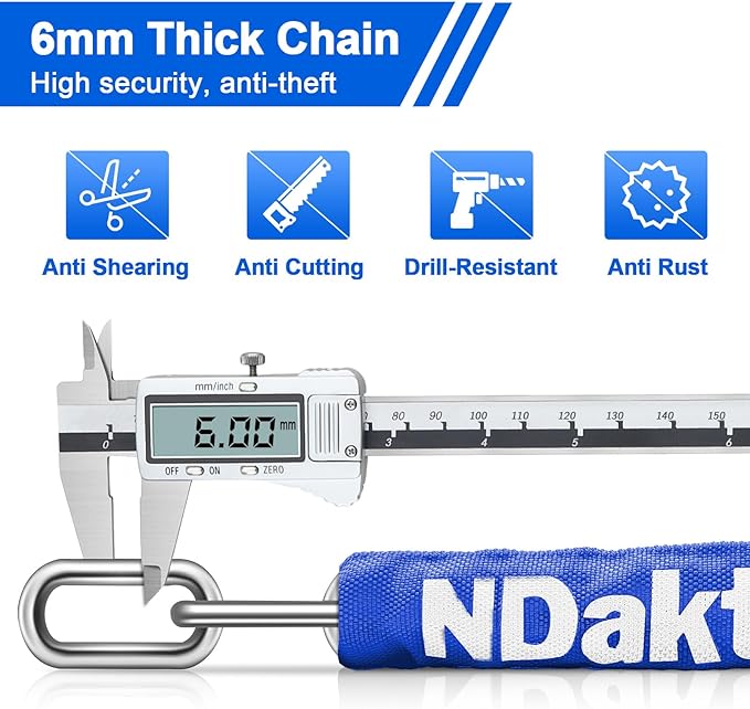 NDakter Bike Lock, 5 Digit Combination Heavy Duty Anti Theft Bicycle Chain Lock, 2.62/3.2/4.27/5/6Ft Long, High Security Resettable, Suitable for Bike, Scooter, Door, Gate, Fence-4/6mm Thick