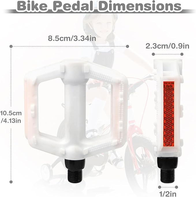 ZUKKA Bike Pedals 1/2-Inch Bike Pedals Non-Slip Kids Bike Peals with Reflective Strips on Sides Multiple Color for Mountain Bike Kid Bike Freestyle BMX Bike