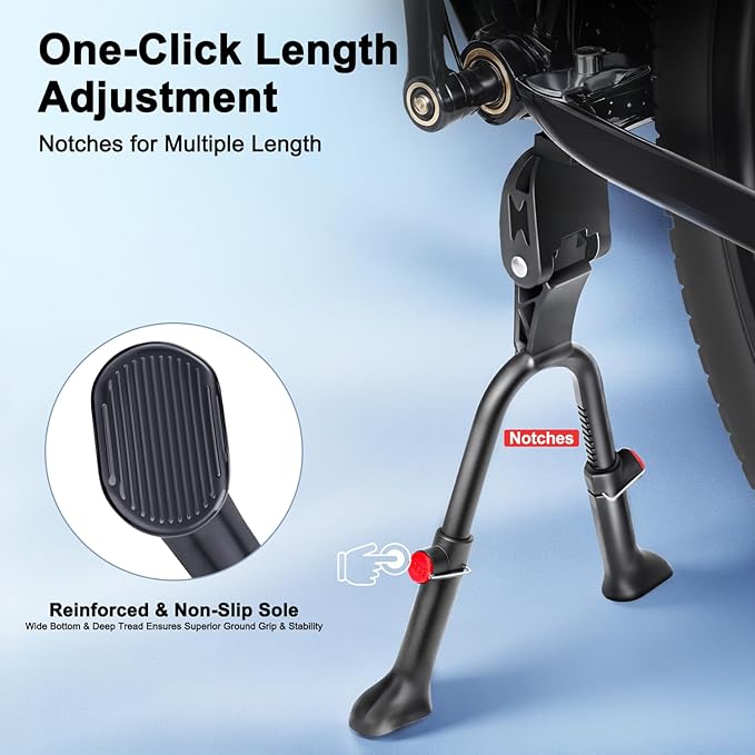 YBLNTEK Center Mount Bike Kickstand Adjustable Height, Double Leg Aluminum Alloy Bicycle Kick Stands for 24" 26'' 27.5'' 28" 29inches Adults Commuter Road Cargo Bikes