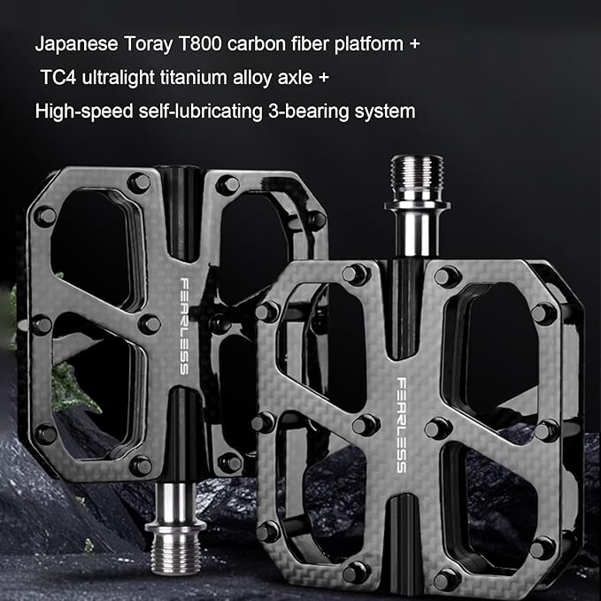 Carbon Fiber Pedals with Titanium Core - Lightweight T800 Carbon Fiber, Anti-Slip Aluminum Pins, 12-Pin Design, Durable & Strong for Road & Mountain Bikes