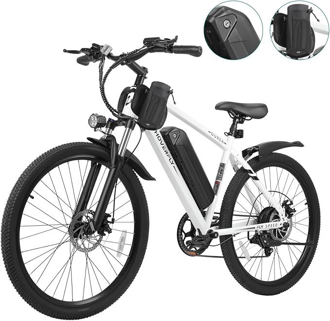 HOVERFLY OUREA 26" Electric Bike for Adults, 750W Peak Motor Mountain Ebike, 20MPH Up to 40 Miles, UL2849 Certified, 7-Speed, Removable Battery, Shock Absorber, Fat Tire Commuter E-Bike