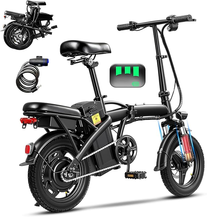 Electric Bike for Adults Teens, Commuter City Folding Electric Bicycle with 560W Motor and 48V Battery, 24MPH 3-Level Pedals Assist, Dual Disc Brakes,14" Compact Foldable Ebike with UL 2849 Certified