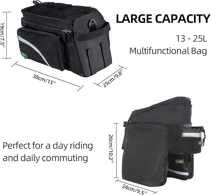 ROCKBROS Bike Trunk Bag 13L-25L Bike Rear Rack Bag Bike Cargo Rack Bag Rear Rack Carrier Bag
