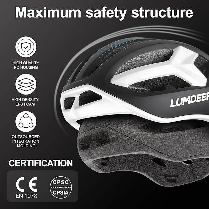 LUMDEER Adult Bike Helmet for Men and Women-Magnetic Taillight, Magnetic Clasps, Lightweight Shockproof, CPSC Safety Certified for Aerodynamic Road Cycling, Mountain Biking & Cyclocross Helmet