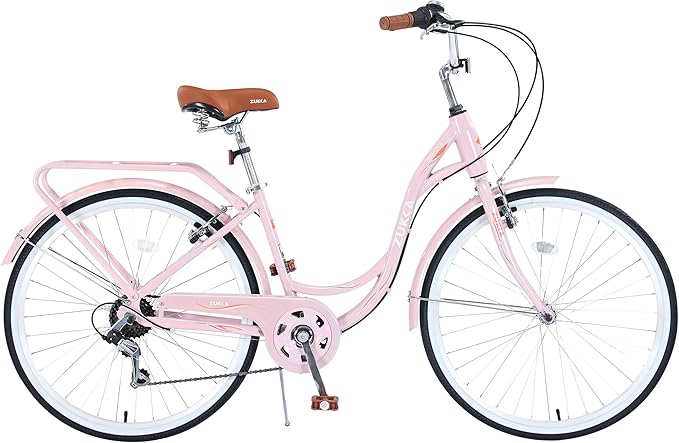 Commuter Bicycle, 26 Inch Ladies Bicycle for Adult, 7-Speed/High-Carbon Steel/Front & Rear Fenders, Ergonomic Upright Design Multiple Colors