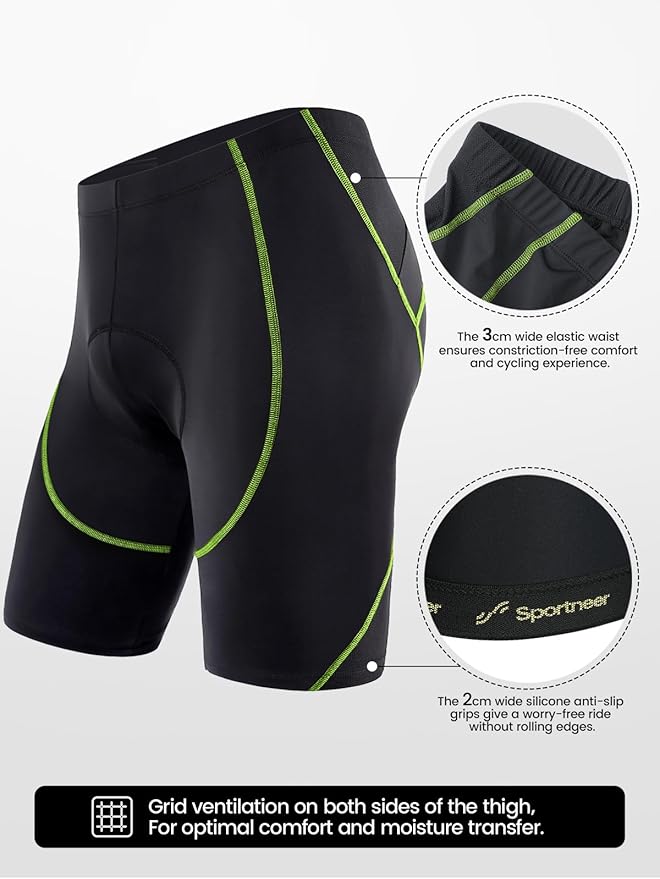 Sportneer Padded Bike Shorts for Men - 4D Padding Mens Bicycle Cycling Biking Clothing Shorts, Breathable and Absorbent