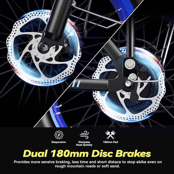 Foldable Electric Bike for Adults, 30+MPH, 48V 20Ah Removable Lithium Battery up to 80Miles, 20" Fat Tire 1000W Peak Motor Dirt Ebike Adult Electric Bicycle for Beach Mountain E Bike Blue Black