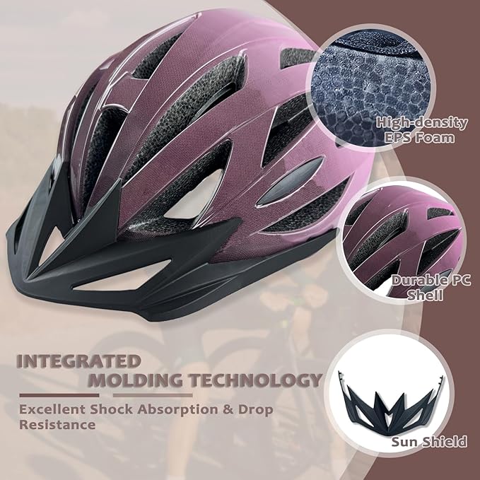 Bike Helmets for Adults, Mountain Bike Helmets for Men with Visor, Adjustable Fit Bicycle Helmet for Women, Road Recreational Cycling Helmet with Chin Strap