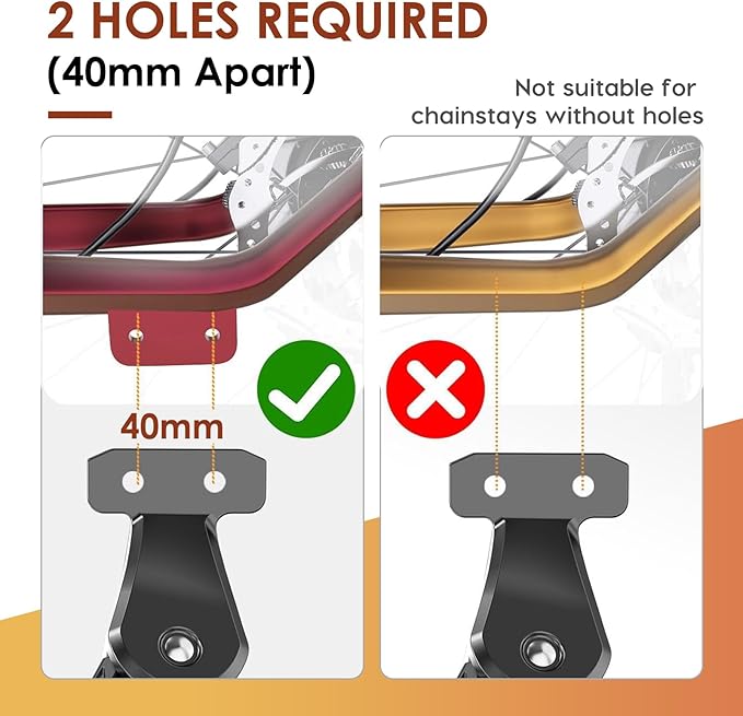 Bike Kickstand 24"-29", Adjustable Height, for Adult Bikes, Kids Bikes, Electric Bikes, Mountain Bikes, Fat Tire Bikes, Motorcycles, Requires 2 Holes in Chainstay (40mm Apart)