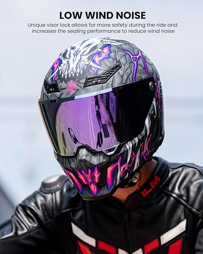 ILM Motorcycle Helmets for Adult Men Women Full Face DOT ECE Powersports Dual Visor Street Racing Helmet with Pinlock Cascos para Motos Model MF509 (Day1 Purple, 2XL)