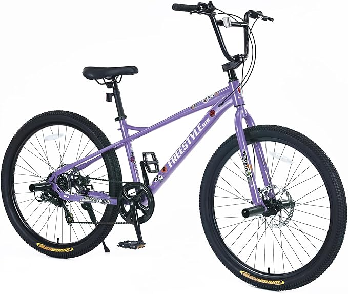 Freestyle Teen Bike Double Disc Brakes 26 inch BMX Bike High-Aluminum/Carbon Steel Frame, for for Teen Bike and Adult Bikes, with 2 Pegs, Bicycles for Men and Women, Multiple Colors